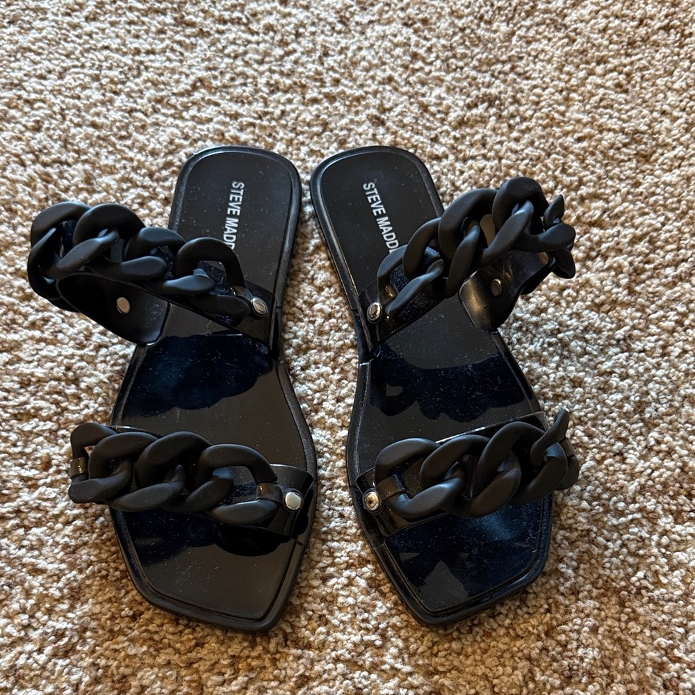 Steve Madden Black Chain-Link Double Strap Slide Sandals